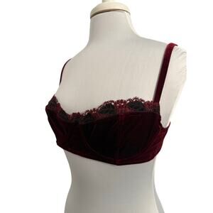 Felina Lingerie Women's 36B Sexy Red Velvet Floral Lace Underwire Balconette Bra